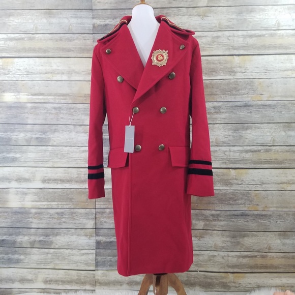 Zara | Jackets & Coats | Nwt Zara Man Red Long Military Wool Coat ...